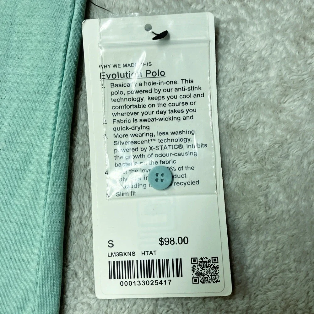 Lululemon Evolution Polo Shirt Heathered Teal Mint Green Slim Fit LM3BXNS Mens S
